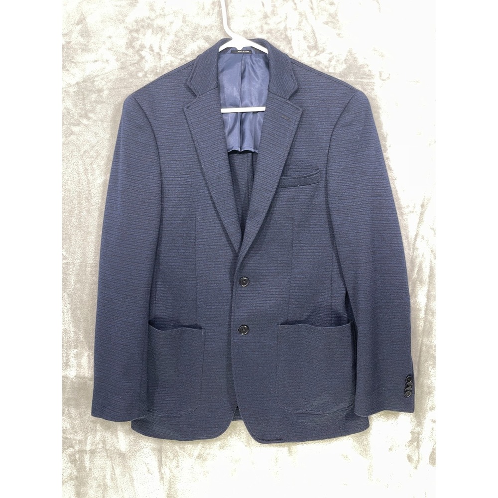 John Varvatos USA Mens 38R Knit 2 Button Wool Blend Navy Blue Blazer Jacket